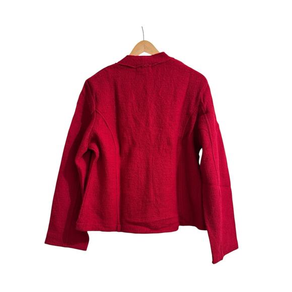 Red Cropped Layered Wool Jacket L Winter Holiday Cozy Layer Classic Versatile - Picture 5 of 5